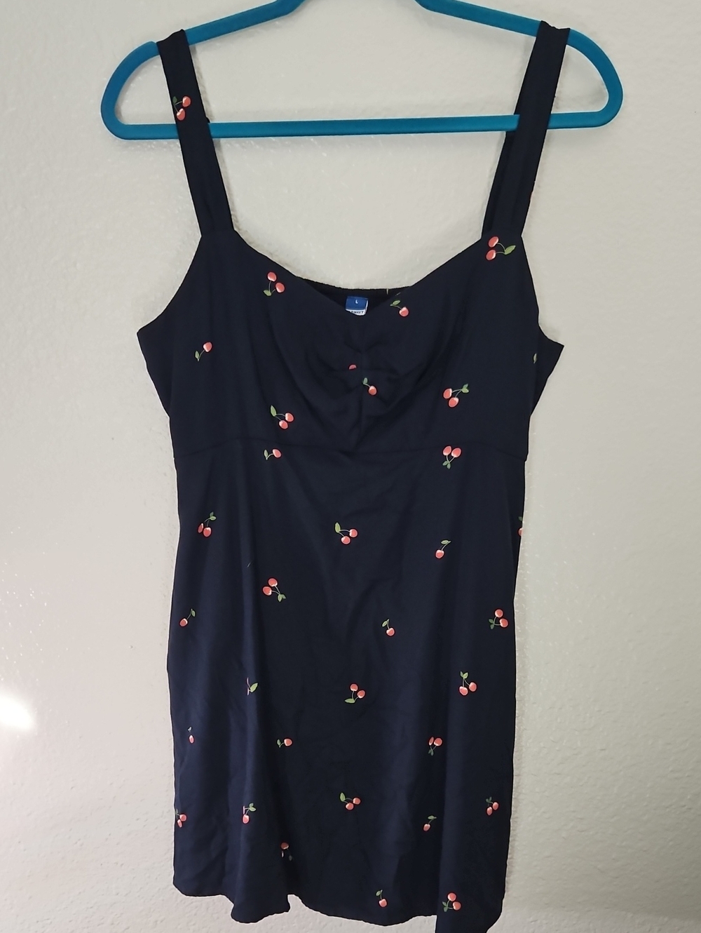 Old Navy Navy Blue Cherry Print Fit & Flare Mini Dress - Size L